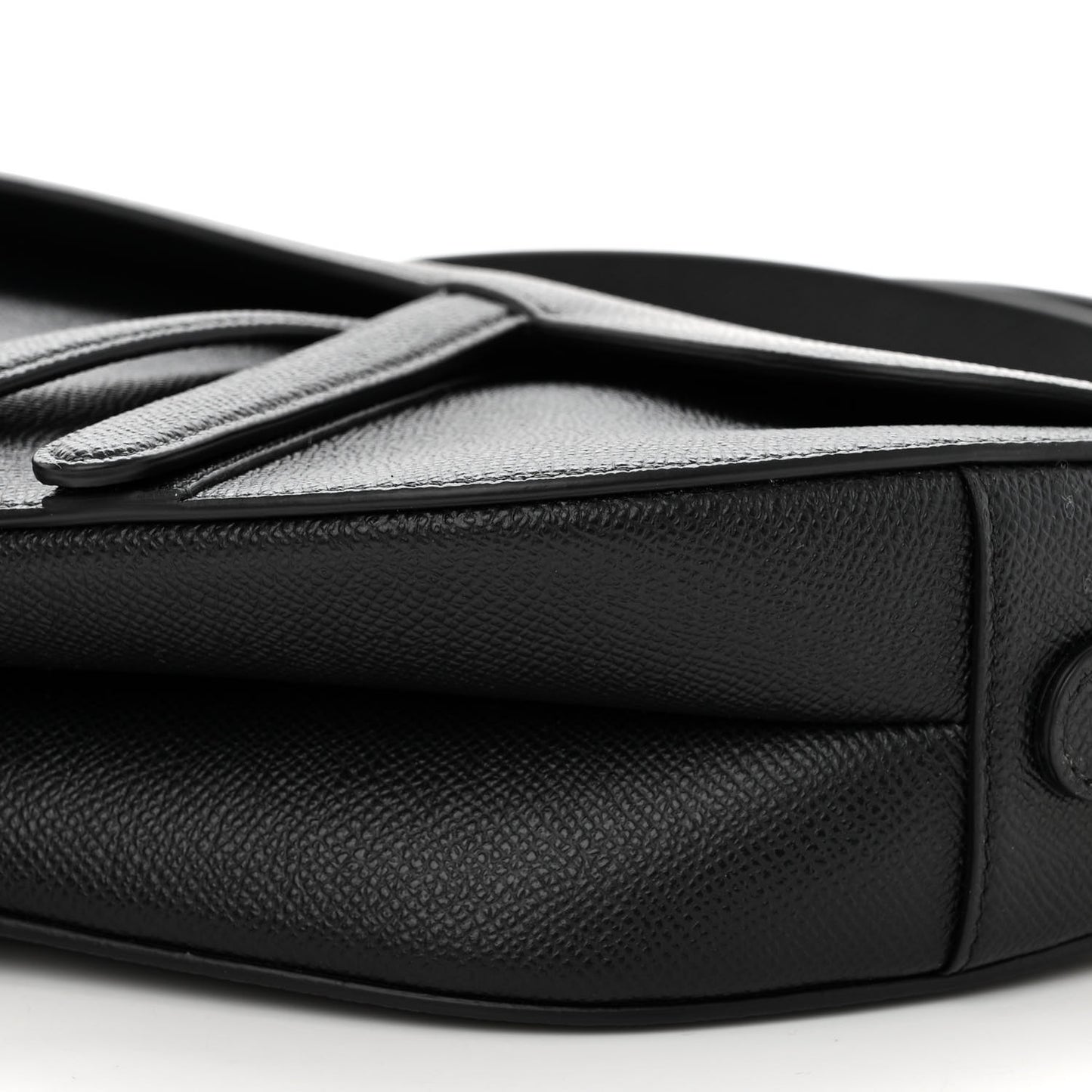 Grained Calfskin Saddle Bag With Strap Black