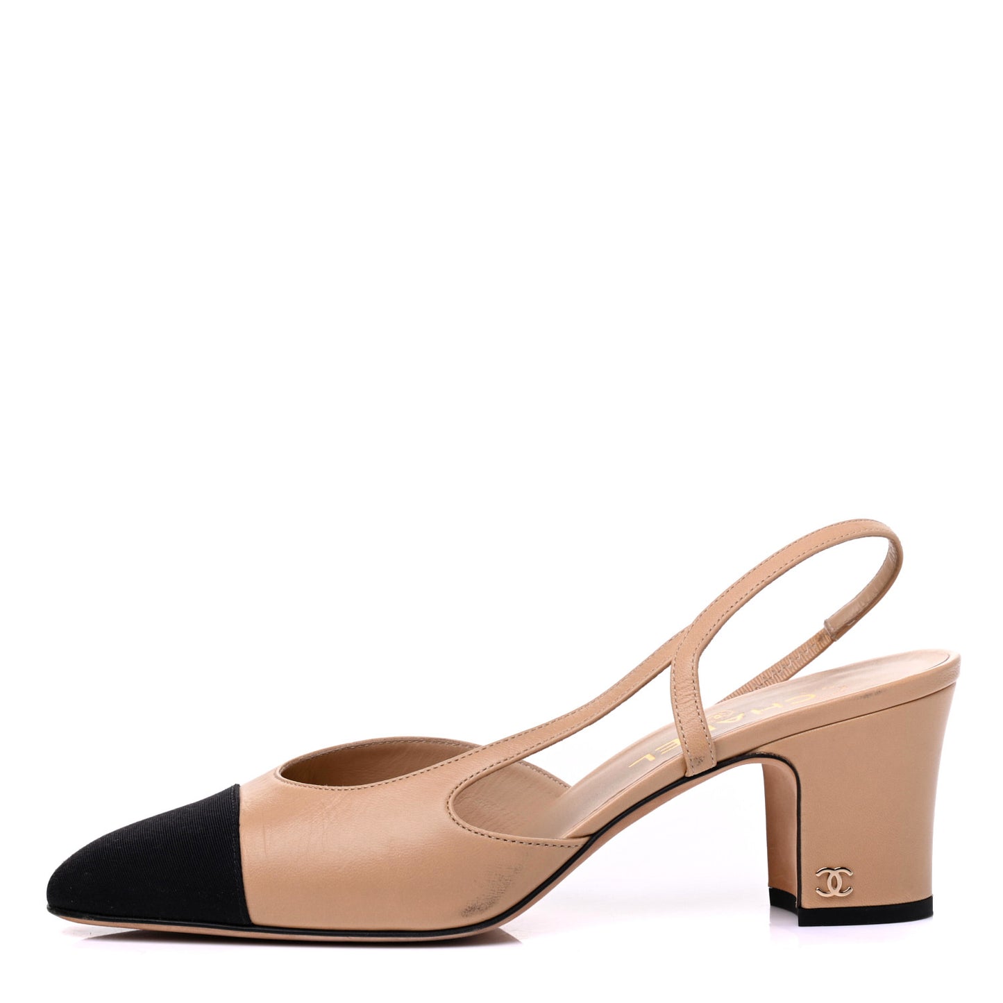 Goatskin Grosgrain Cap Toe CC Slingback Pumps 39.5 Beige Black