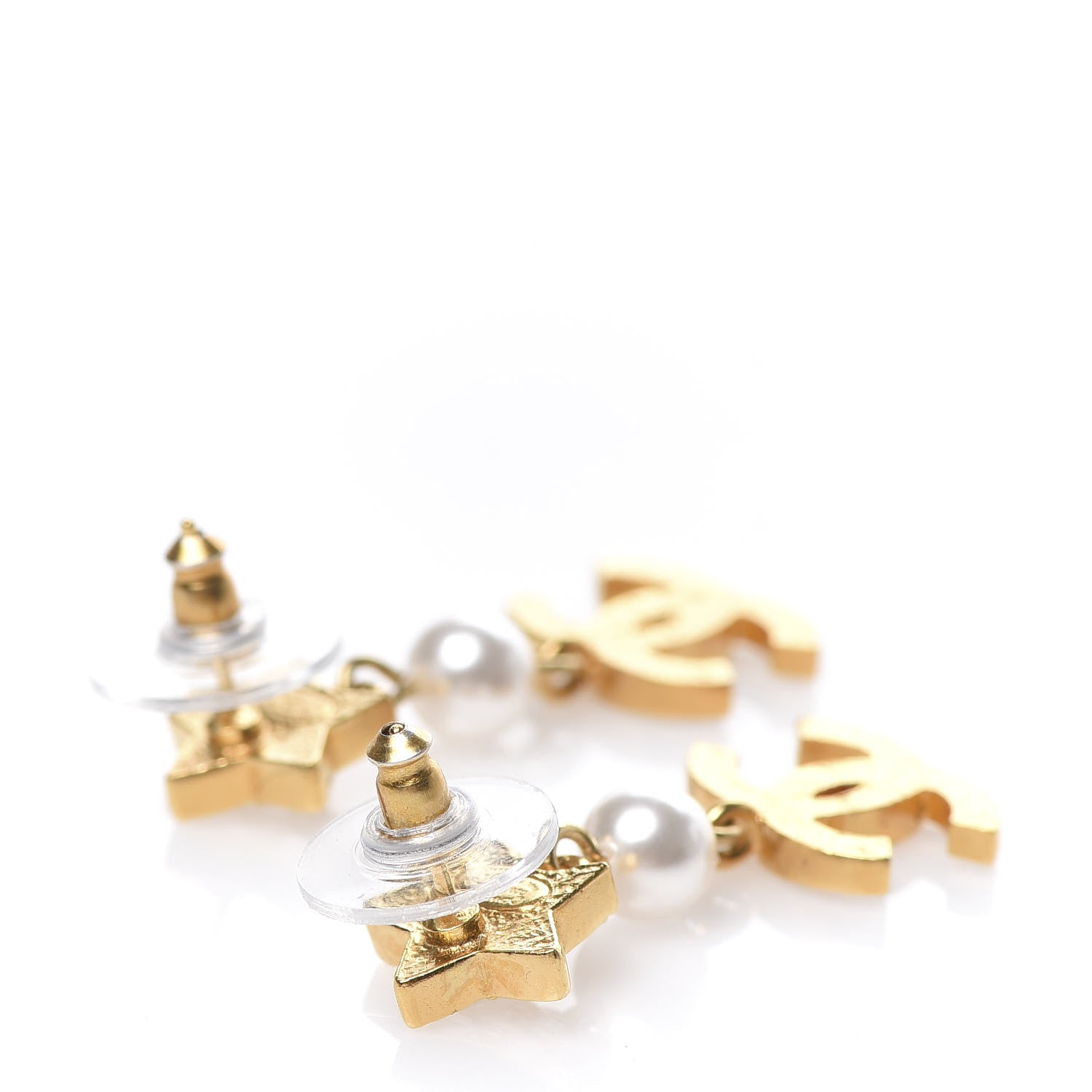 Chanel Crystal Pearl CC Star Drop Earrings Gold 2 of 4