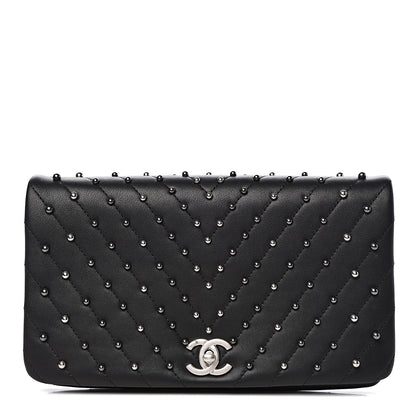 Chanel Lambskin Chevron Quilted Studded Stud Wars Flap Clutch Black 1 of 12