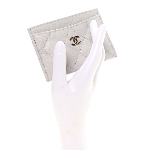 Caviar Quilted Card Holder Light Grey