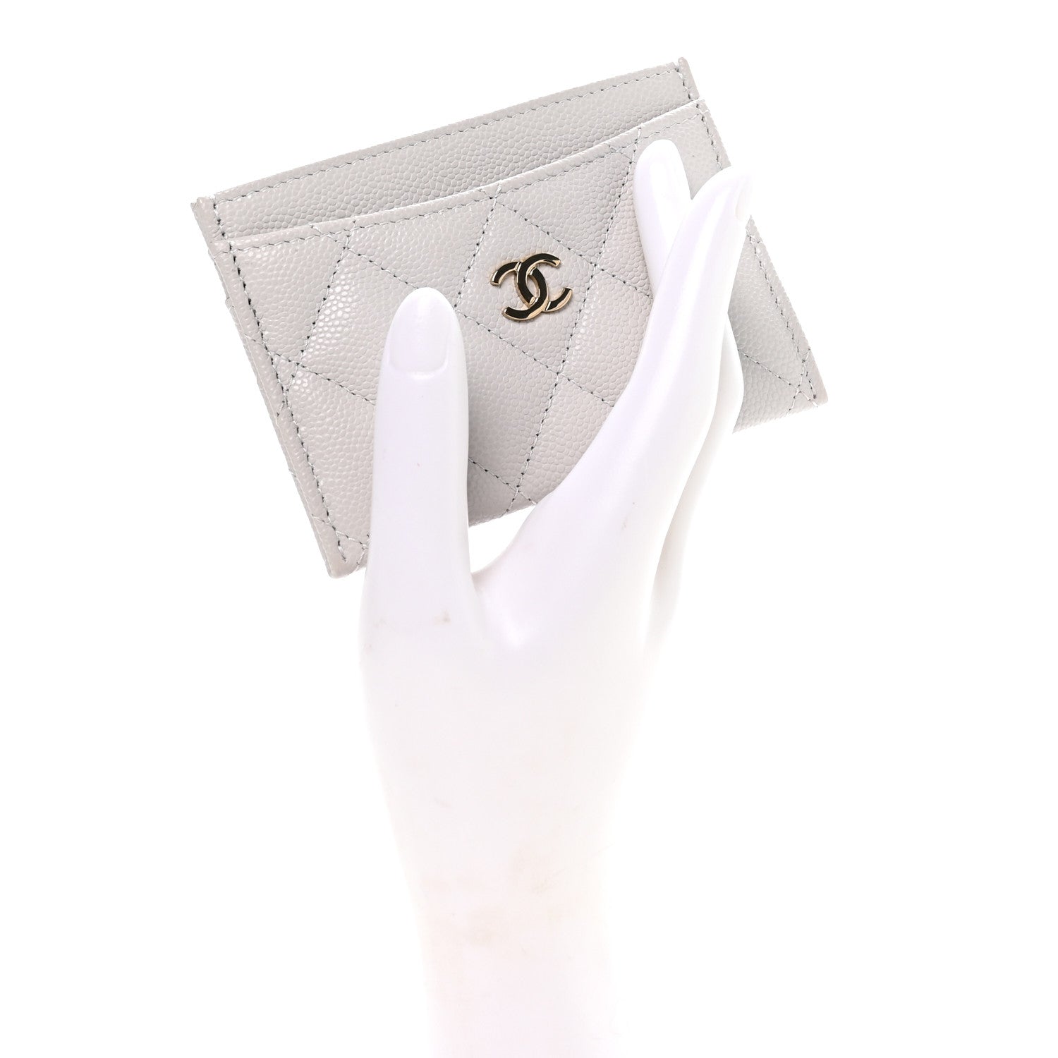 Chanel Caviar Quilted Card Holder Light Grey 2 of 9