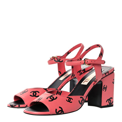 Chanel Lambskin Printed CC Sandals 39 Pink Black 3 of 9