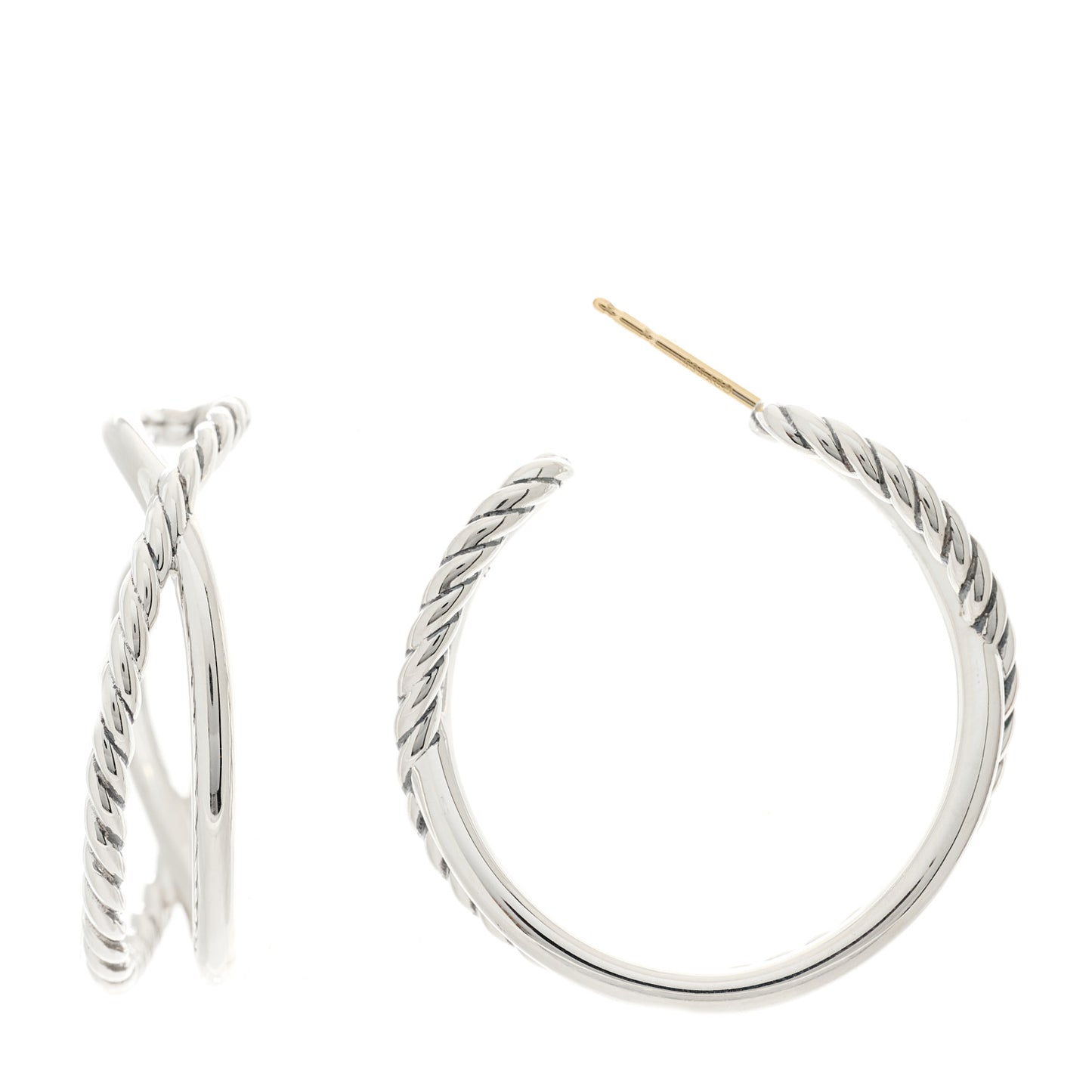 Sterling Silver Crossover Cable Hoop Earrings