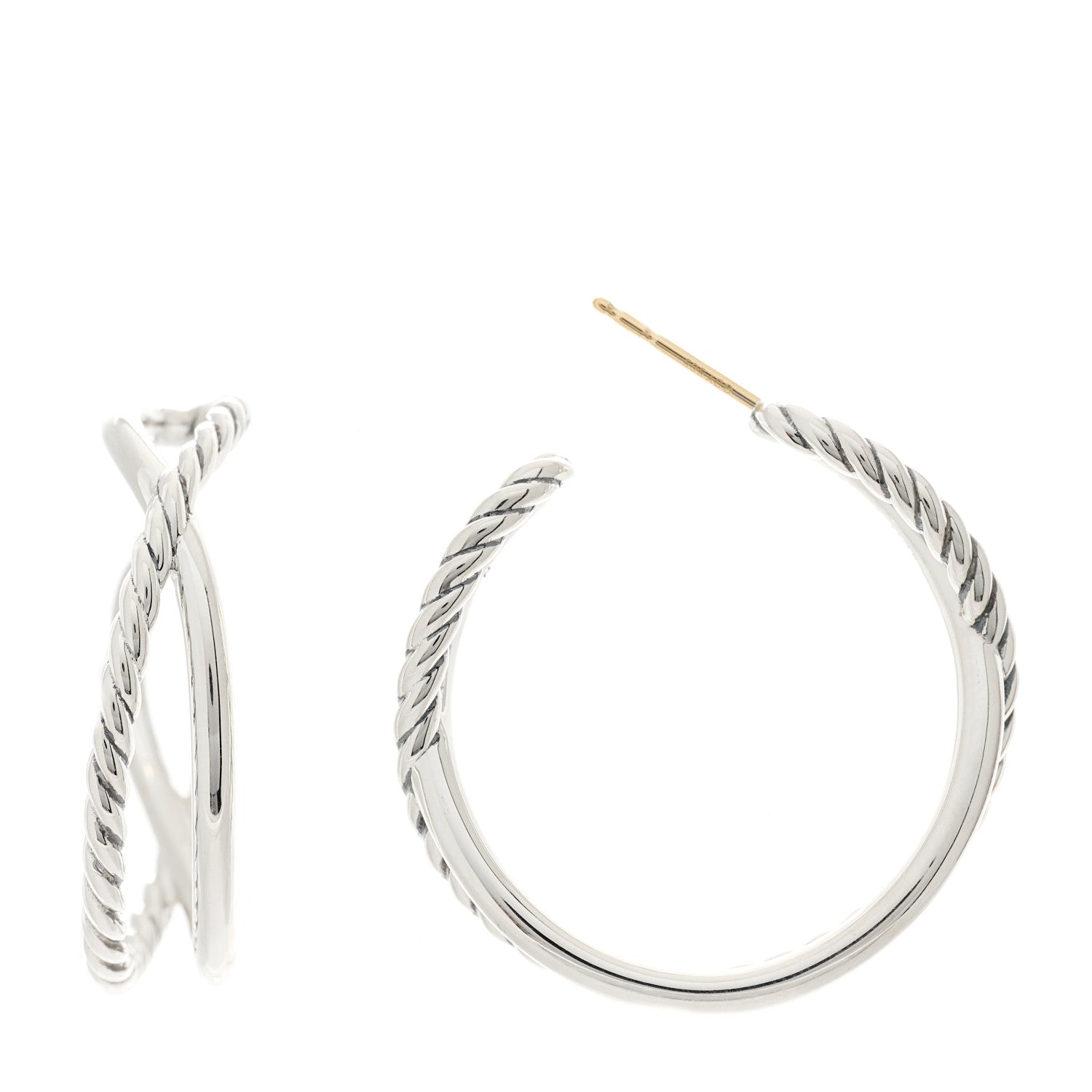 David Yurman Sterling Silver Crossover Cable Hoop Earrings 1 of 5
