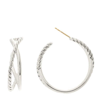David Yurman Sterling Silver Crossover Cable Hoop Earrings 1 of 5