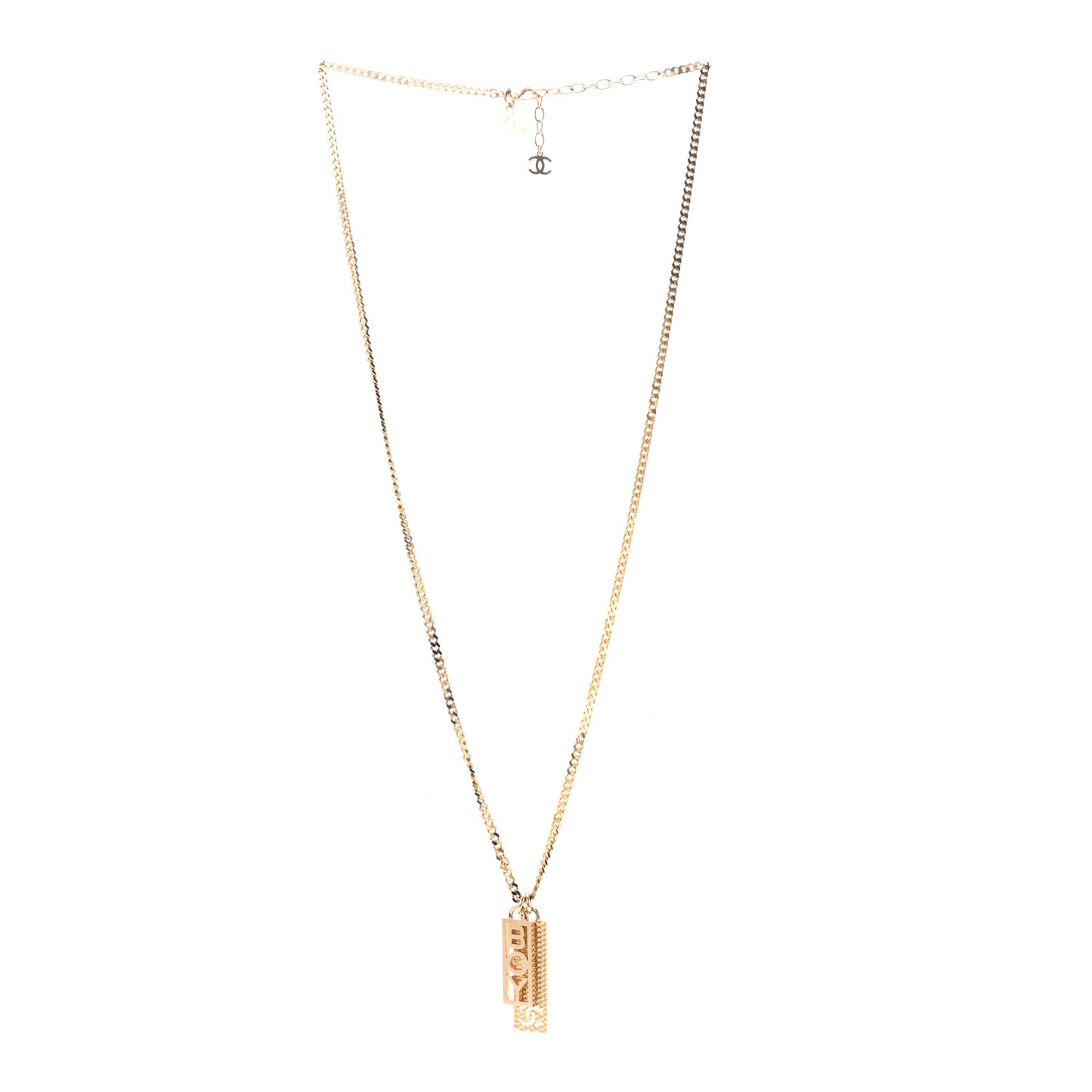 Metal Crystal CC Boy Pendant Long Necklace Gold