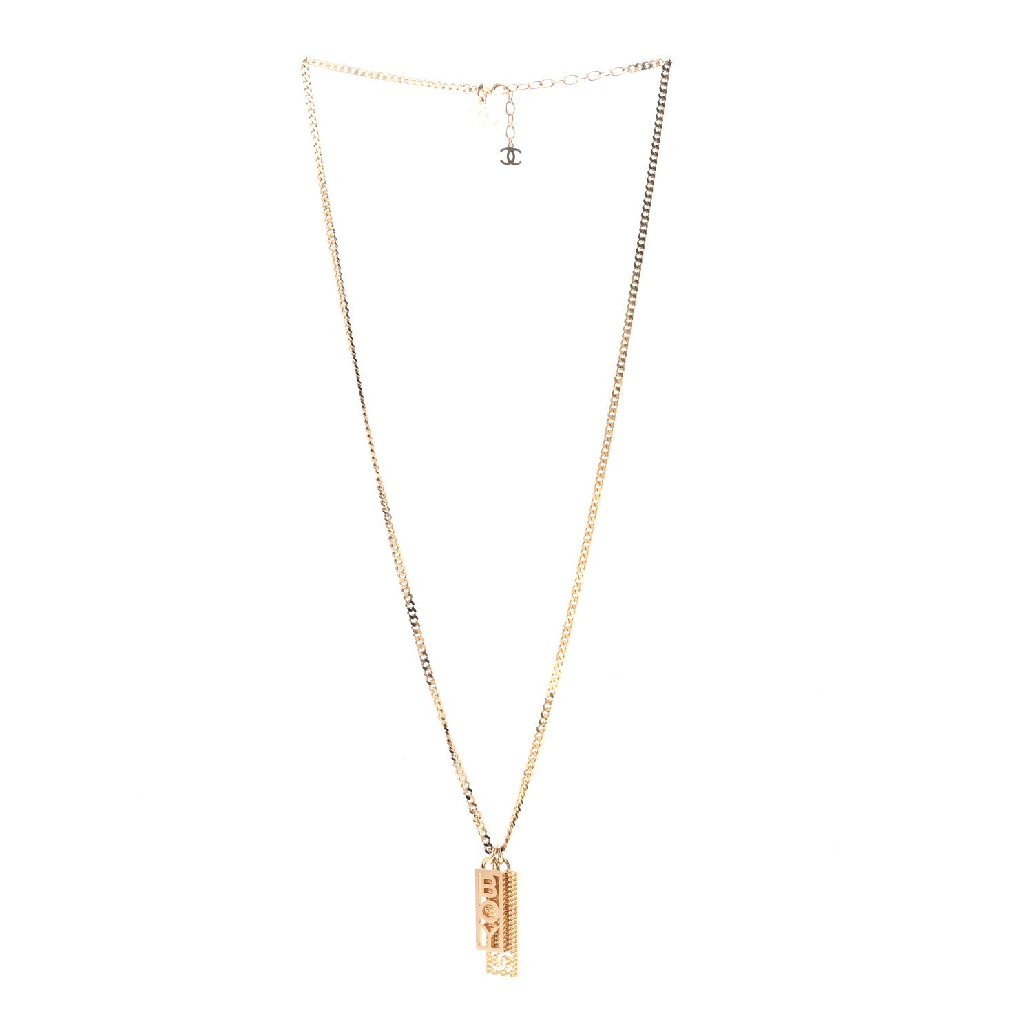 Chanel Metal Crystal CC Boy Pendant Long Necklace Gold 3 of 6