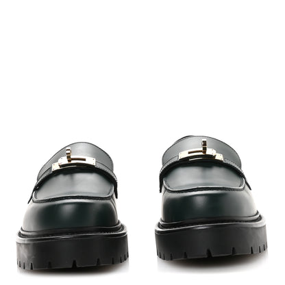 Hermes Glazed Calfskin Womens Icone Loafers 40 Vert Bouteille 3 of 9