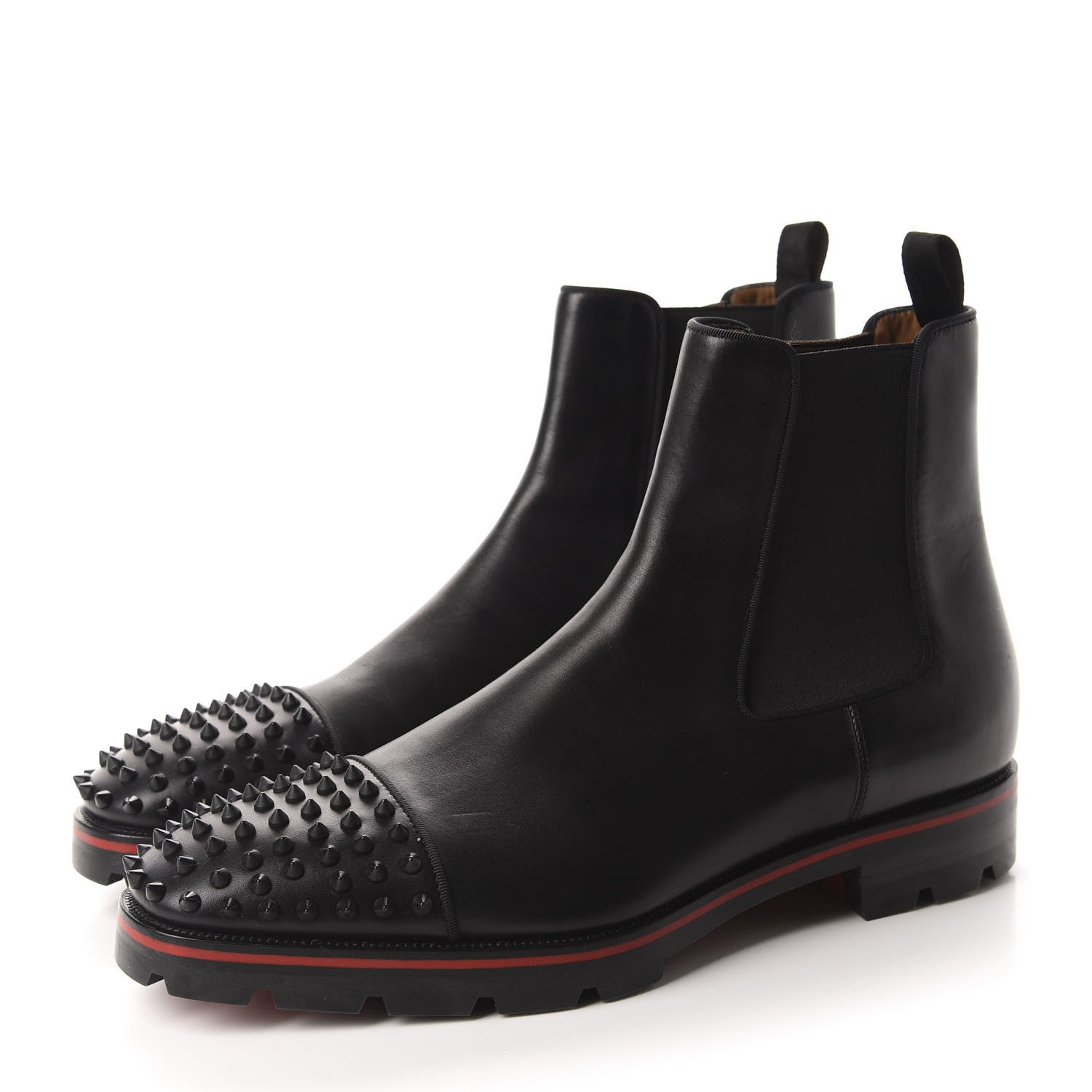 Christian Louboutin Calfskin Mens Melon Spikes Flat Chelsea Boots 46 Black 3 of 8