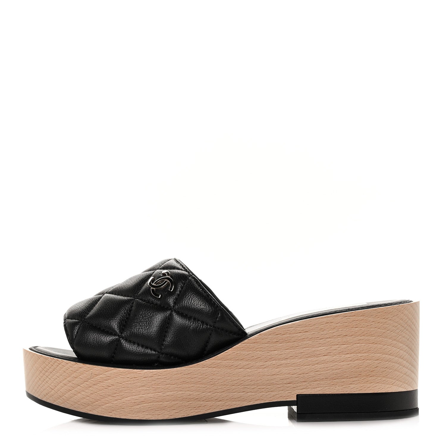 Chanel Lambskin Quilted CC Slip On Platform Sandals 35 Black 1 of 7
