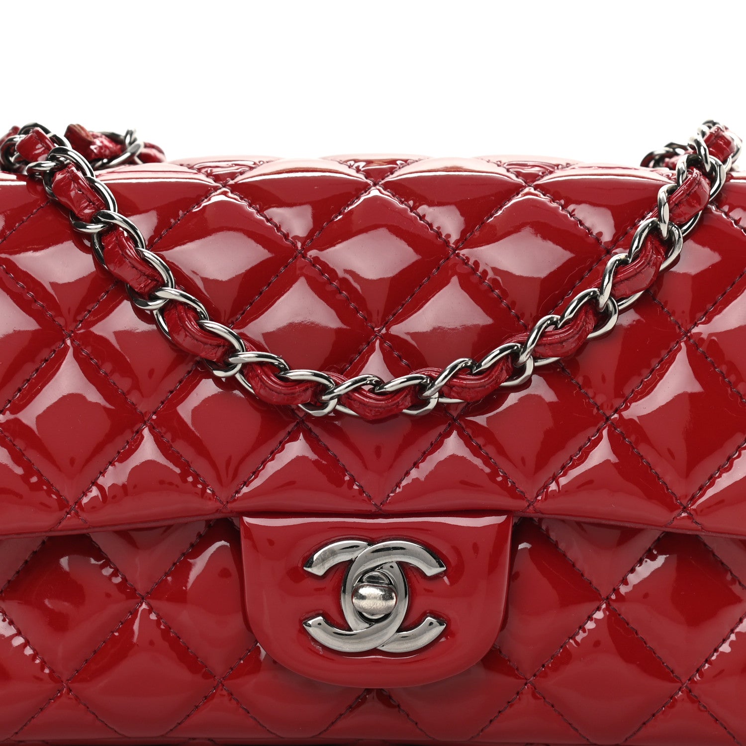 Chanel Patent Calfskin Quilted Mini Rectangular Flap Red 8 of 23