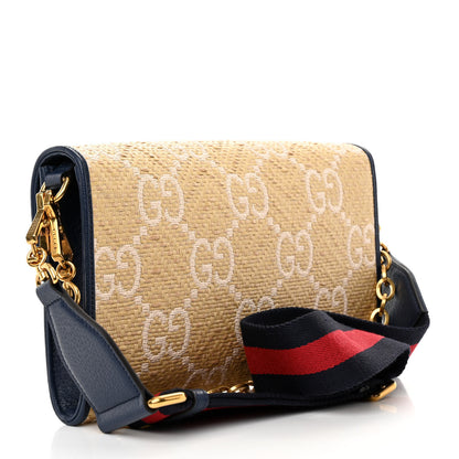 Gucci Raffia Textured Dollar Calfskin GG Monogram Web Small Horsebit 1955 Crossbody Bag 3 of 11