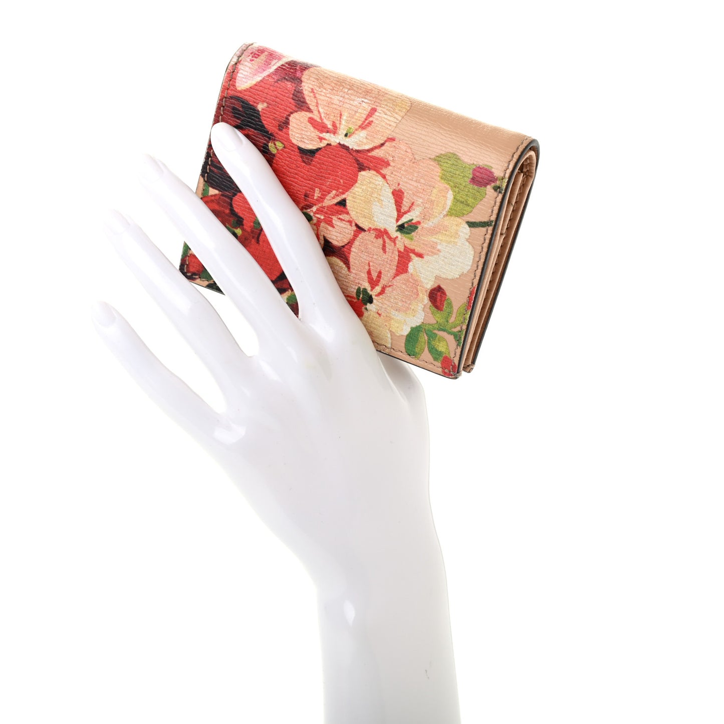 Shangai Calfskin Blooms Print Card Case Wallet Pink Apricot Multicolor