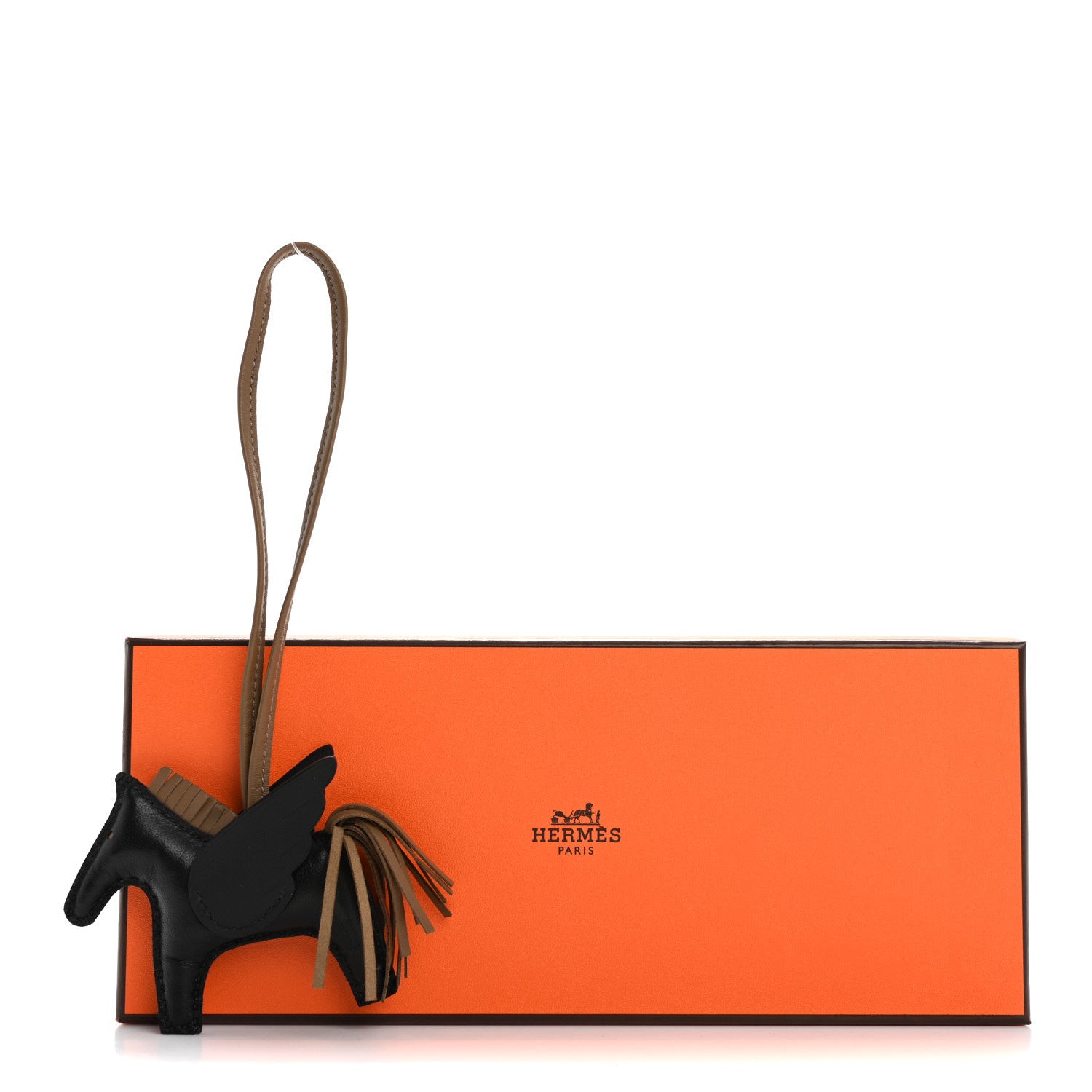 Hermes Milo Lambskin Grigri Rodeo Pegase Horse Bag Charm Black Etoupe 5 of 5
