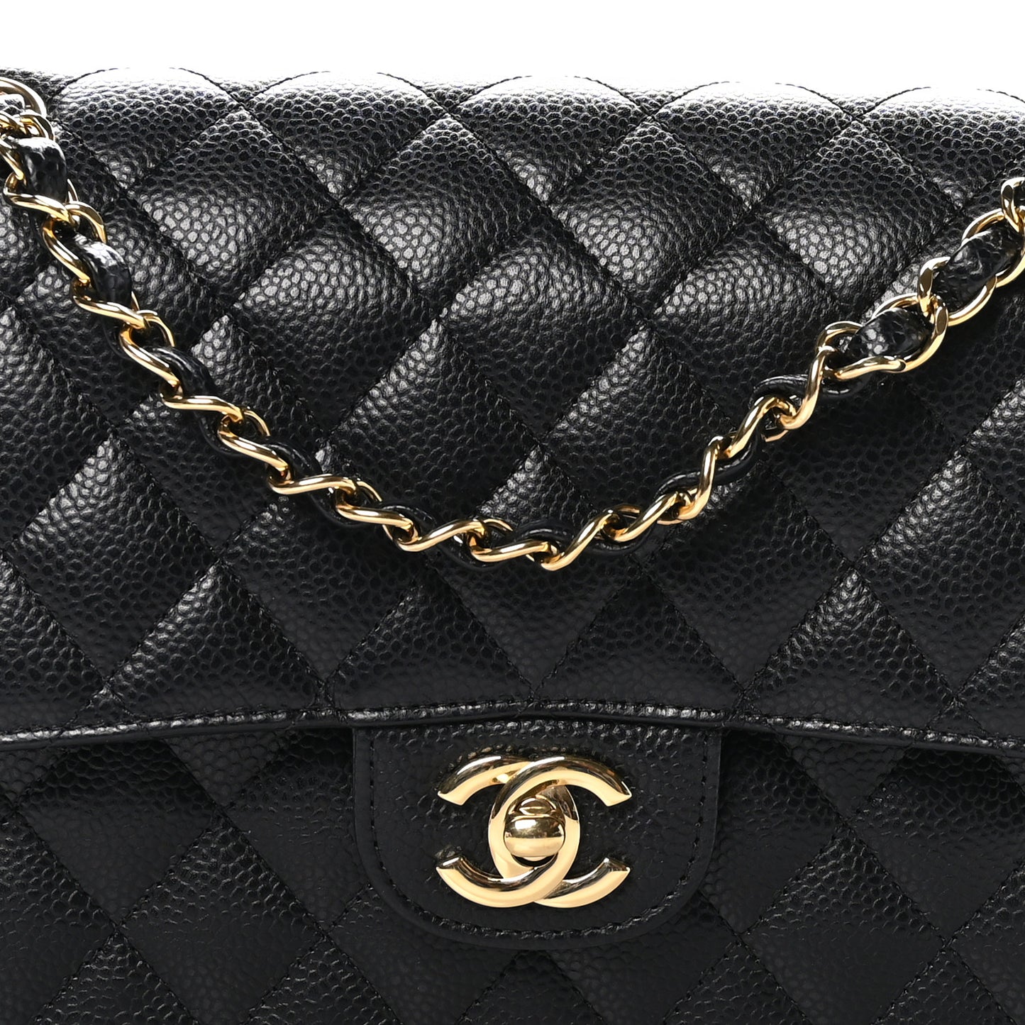 Caviar Quilted Medium Double Flap Black
