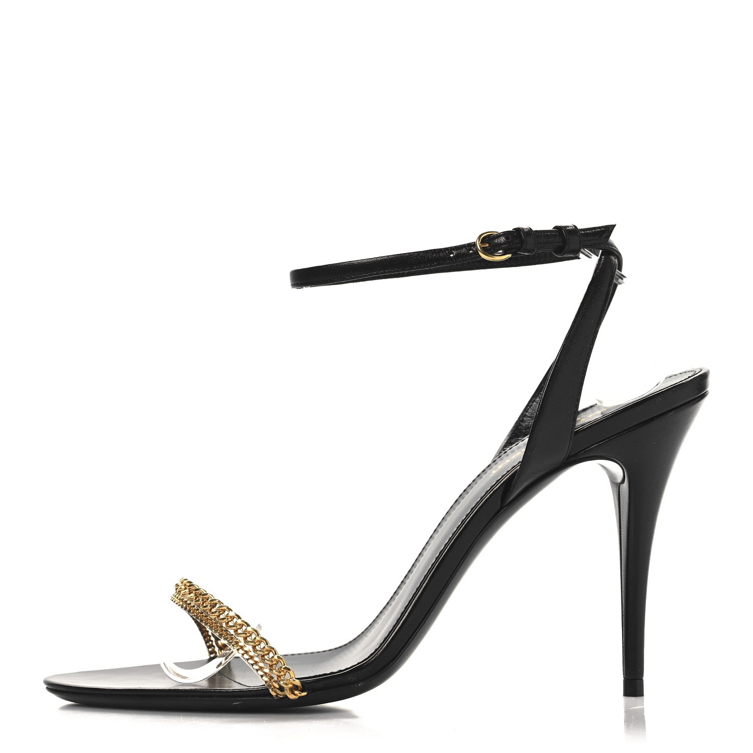 Saint Laurent Calfskin Chain Ankle Strap Sandals 39.5 Black 1 of 8