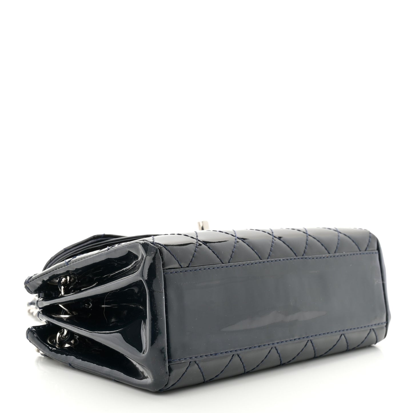 Patent Quilted Accordion Double Flap Navy Blue
