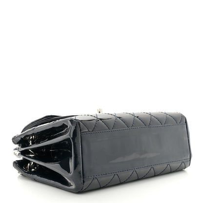 Chanel Patent Quilted Accordion Double Flap Navy Blue 4 of 10