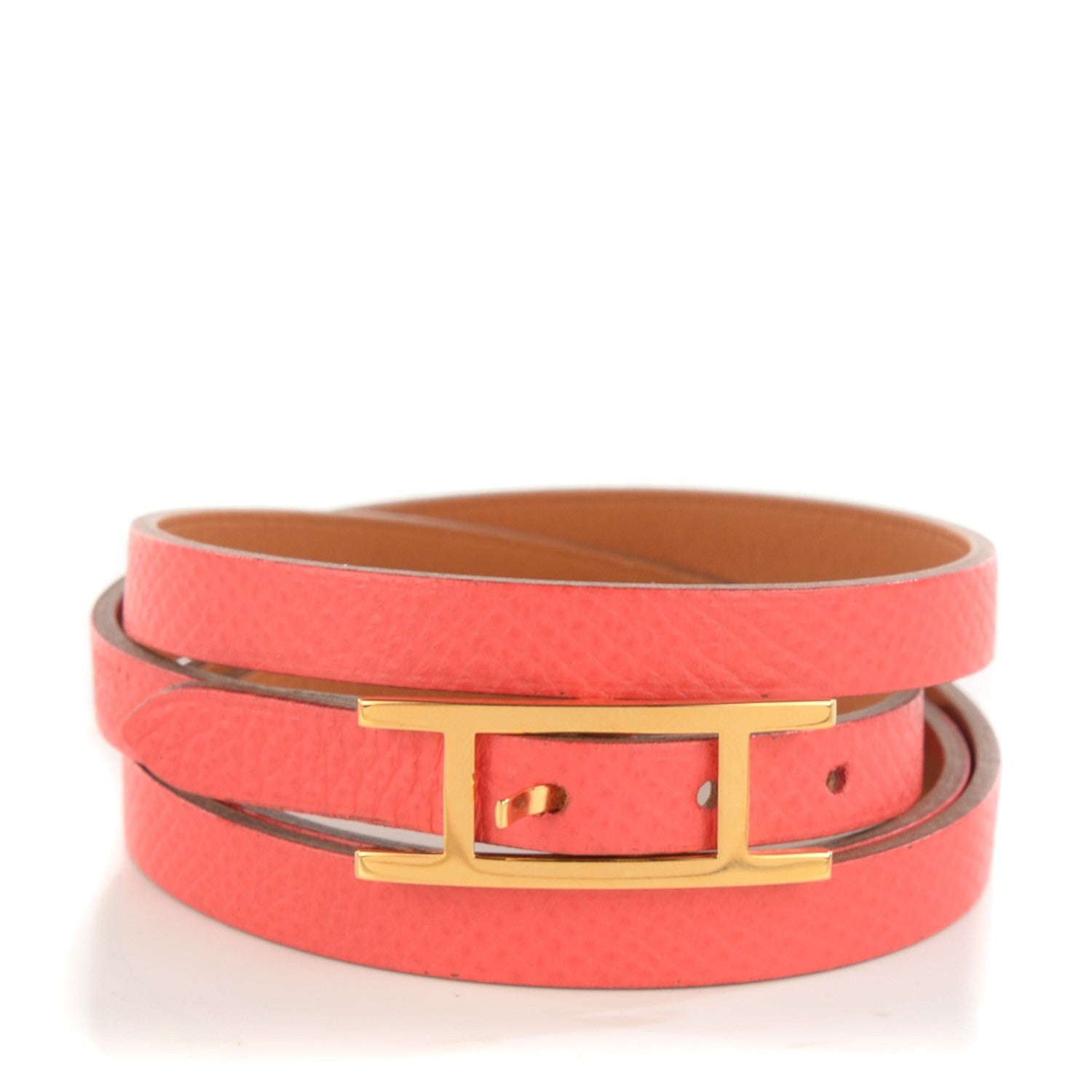 Hermes Epsom Hapi 3MM Triple Tour Wrap Bracelet M Rose Jaipur 1 of 6