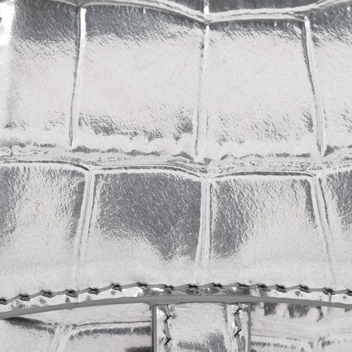 Balenciaga Metallic Calfskin Crocodile Embossed Hourglass Top Handle Bag Mini Silver 8 of 10