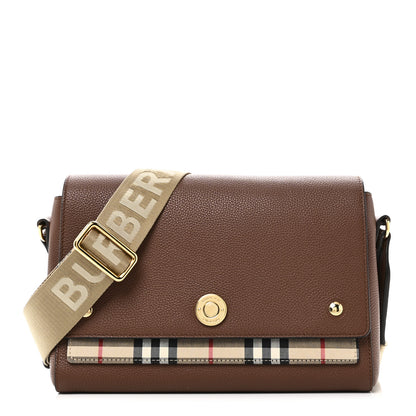 Burberry Calfskin Vintage Check Note Crossbody Bag Tan 1 of 9