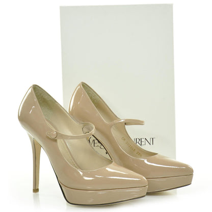 Saint Laurent Patent Mary Jane Platform Pumps 35.5 Nude 5 of 8