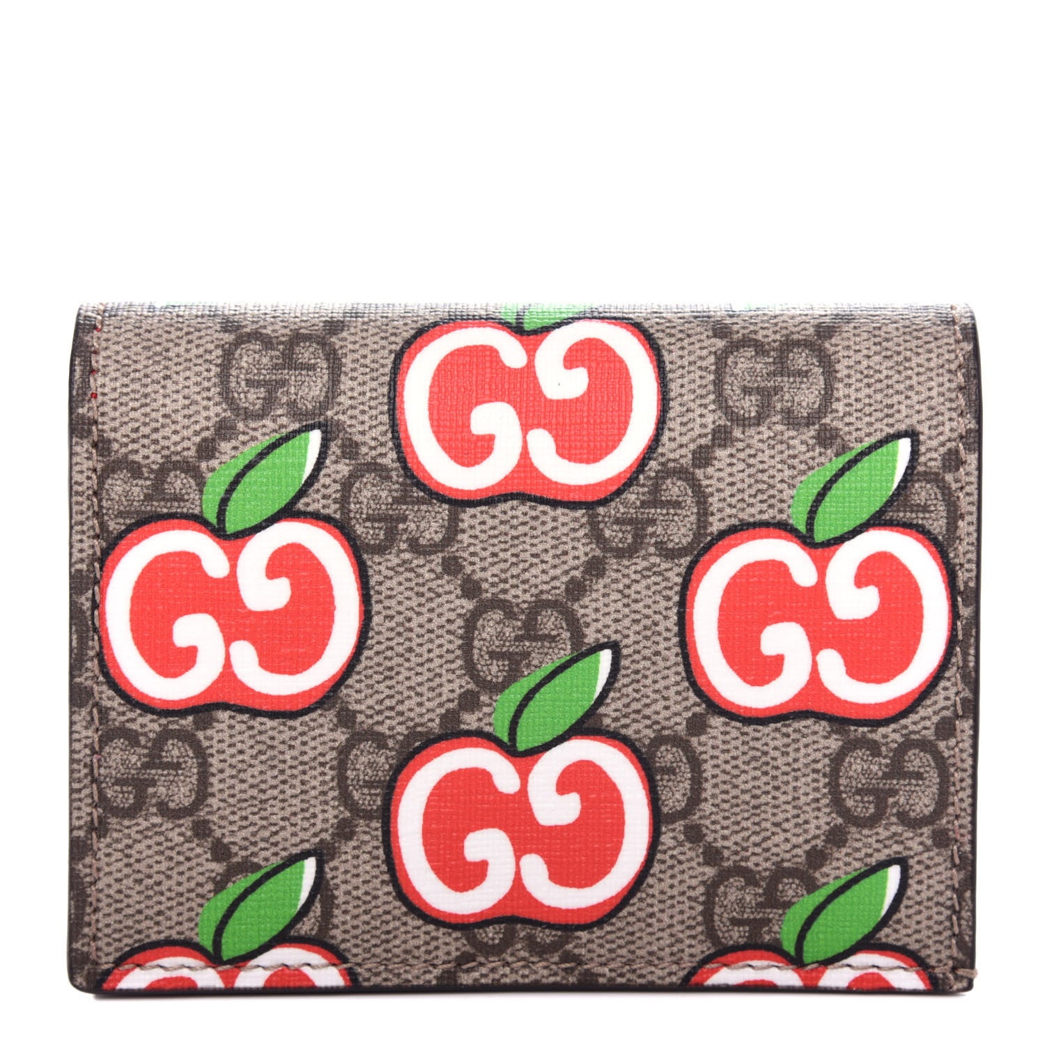 Gucci GG Supreme Monogram Apple Card Case Wallet Beige Multicolor Lobster Red 1 of 8