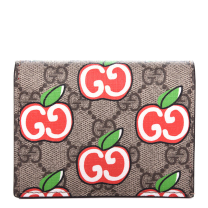 Gucci GG Supreme Monogram Apple Card Case Wallet Beige Multicolor Lobster Red 1 of 8