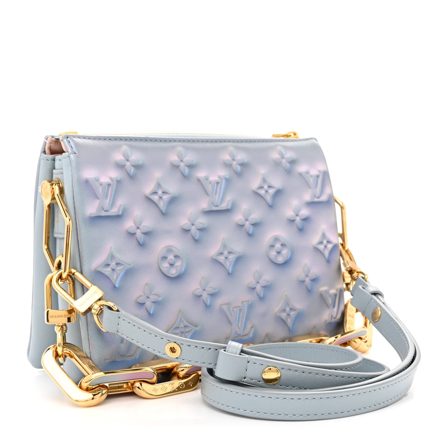 Louis Vuitton Metallic Lambskin Embossed Monogram Coussin BB Blue 3 of 11