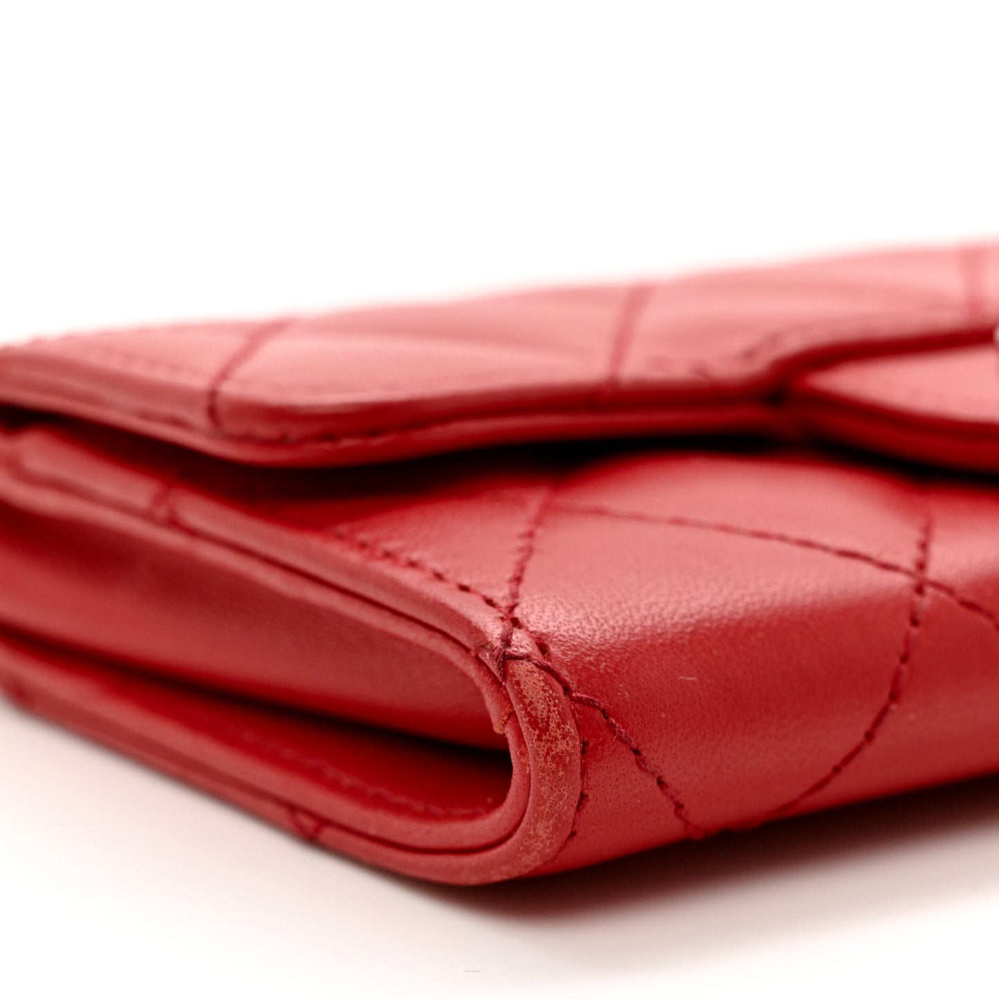 Lambskin Quilted Flap Card Holder Red