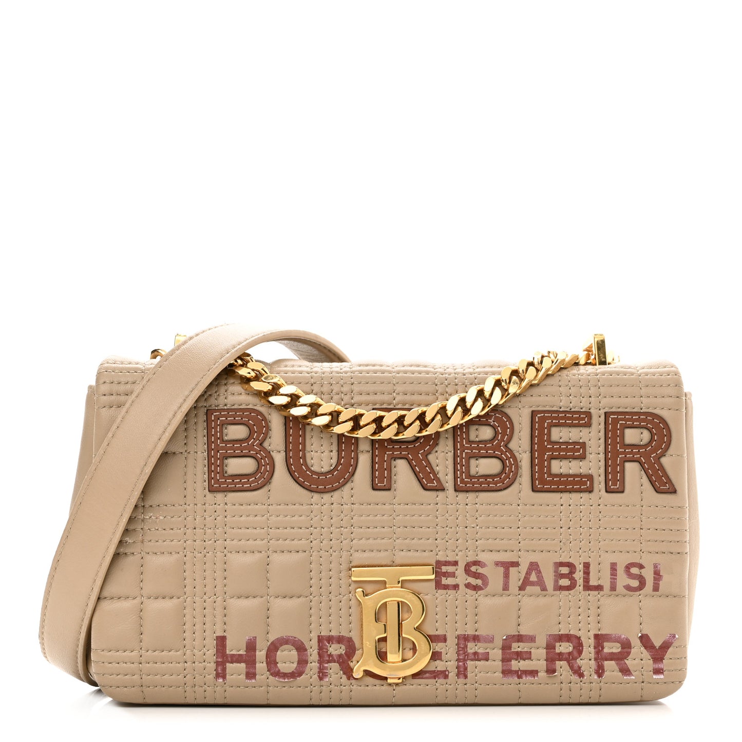 Quilted Horseferry Print Small Lola Bag Beige