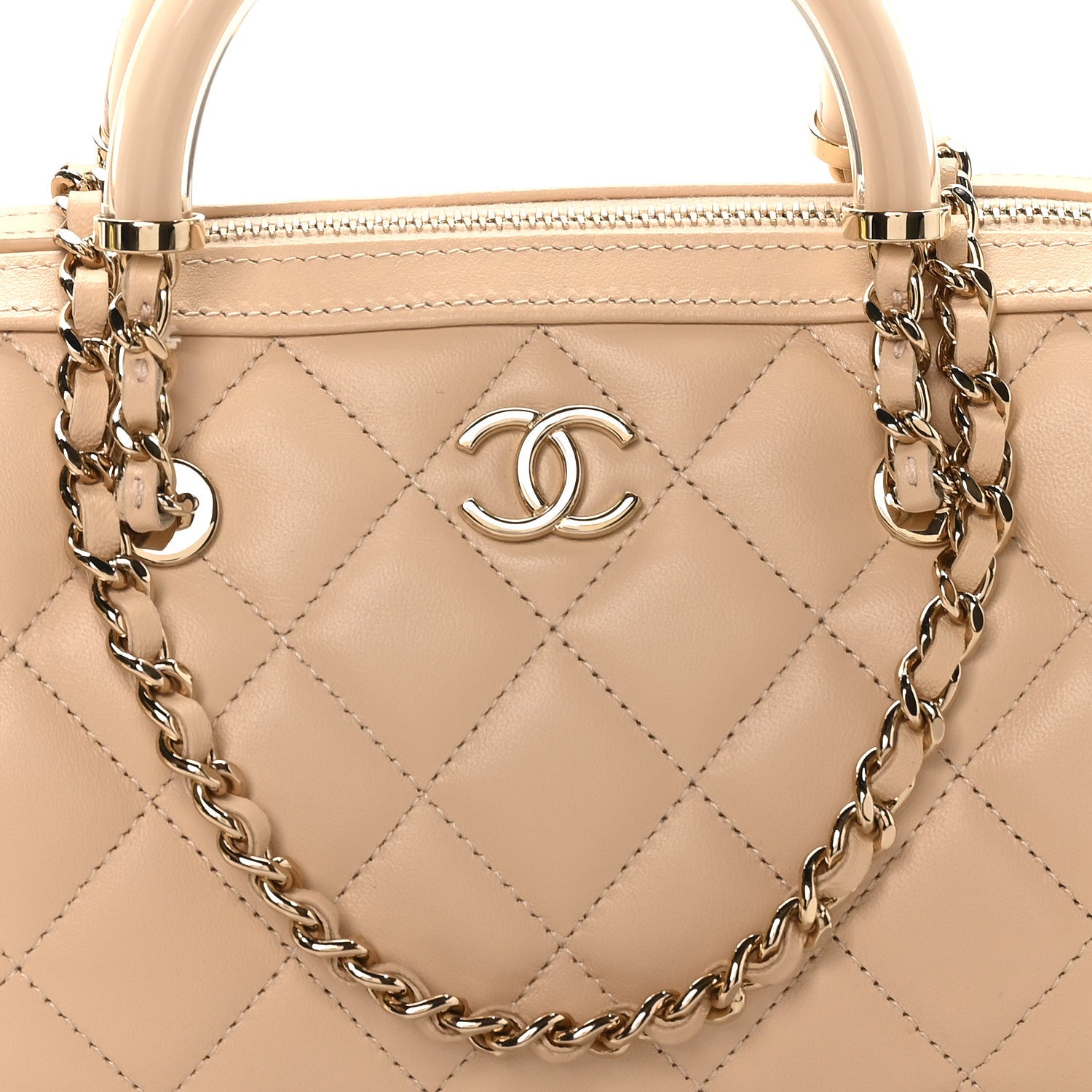 Chanel Lambskin Quilted Barrel Clutch With Chain Light Beige 8 of 10