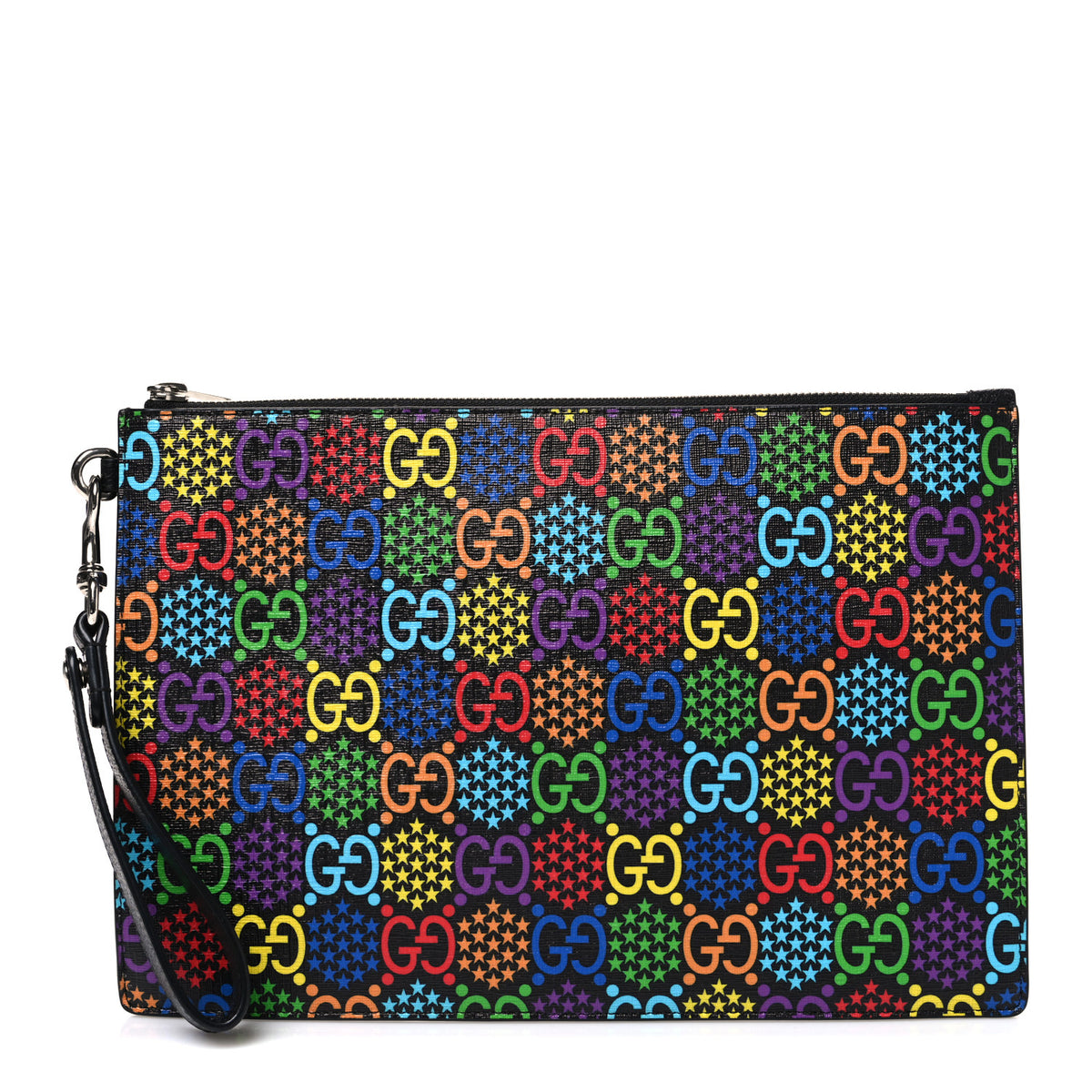 Gucci GG Supreme Monogram Psychedelic Zip Wristlet Pouch Black Multicolor 1 of 7