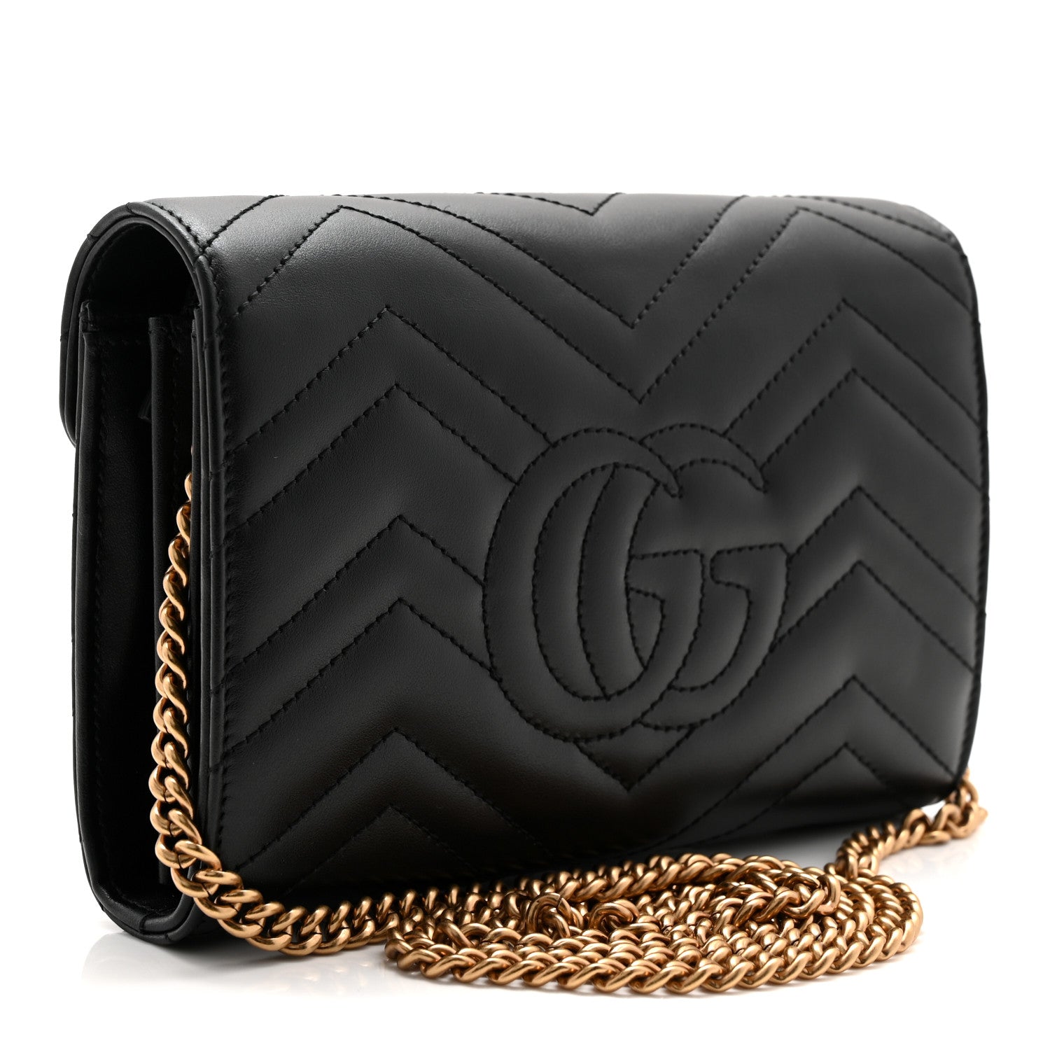 Gucci Calfskin Matelasse GG Marmont Chain Wallet Black 3 of 11