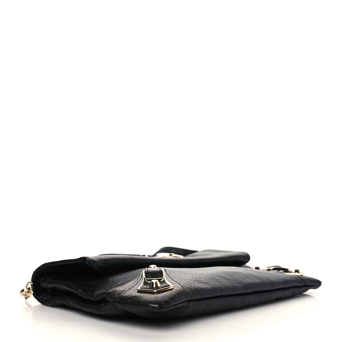 Chevre Gold Metallic Edge Hardware Envelope Clutch Black