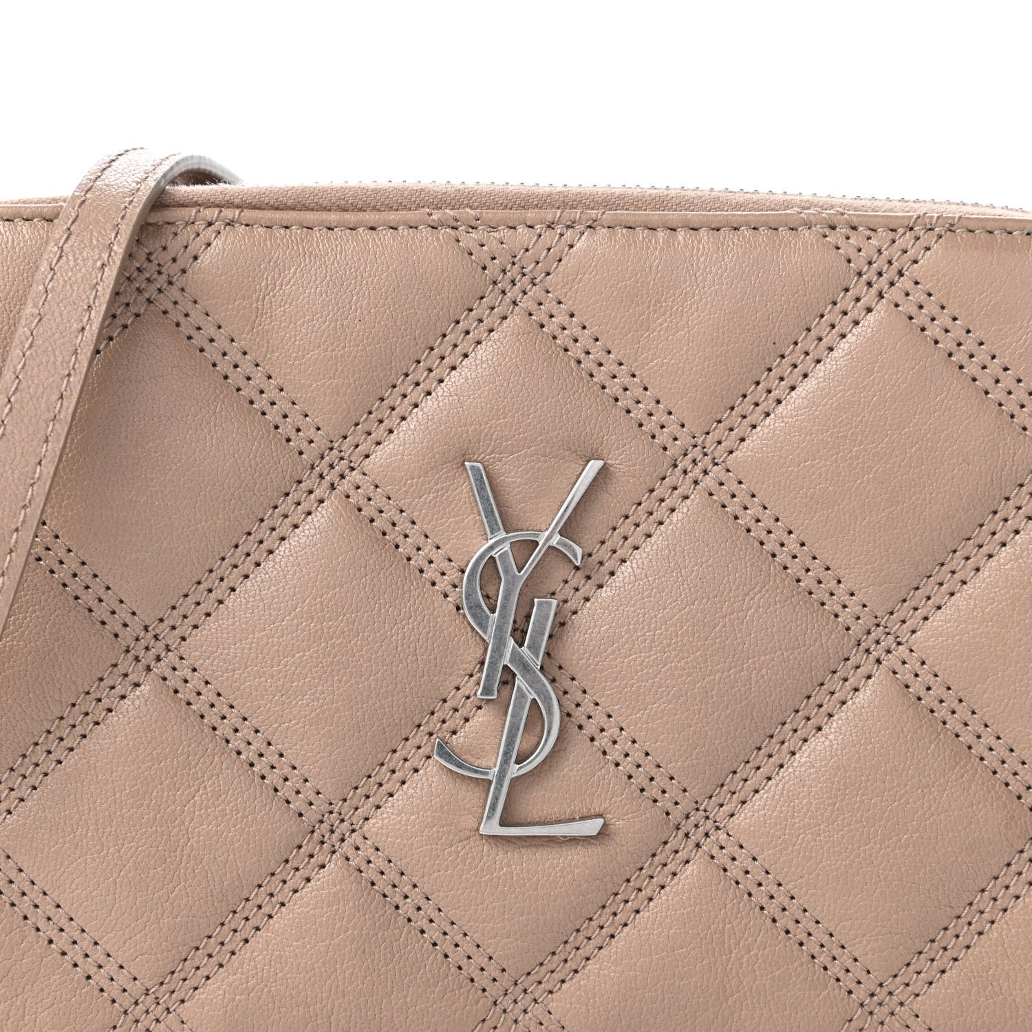 Saint Laurent Grained Lambskin Quilted Mini Becky Double Zip Bag Dark Beige 10 of 11