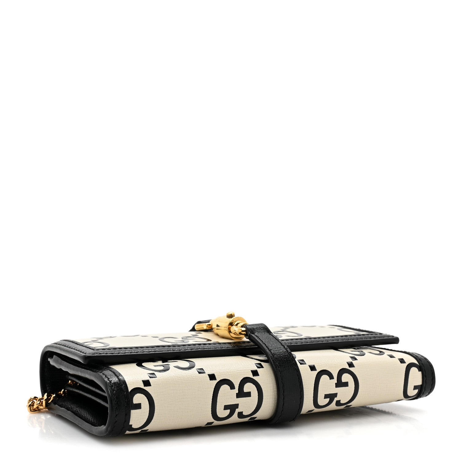Gucci Azalea Calfskin GG Monogram Bi-Color Debossed Jackie 1961 Chain Wallet Mystic White Black 4 of 11