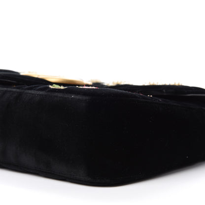 Gucci Velvet Matelasse Loved Embroidered Medium GG Marmont Shoulder Bag Black 7 of 11