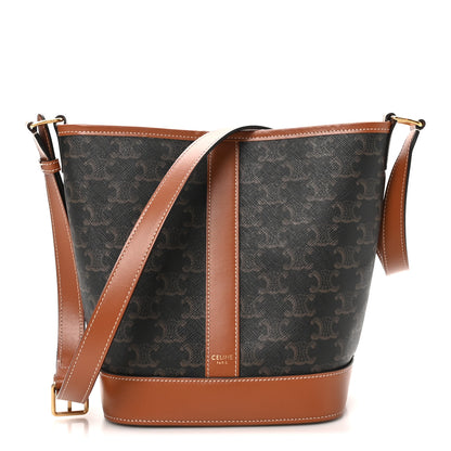 Celine Triomphe Canvas Calfskin Small Bucket Bag Tan 1 of 10