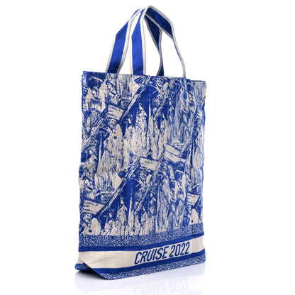 Christian Dior Canvas Embroidered Cruise Tote Ivory Blue 3 of 8