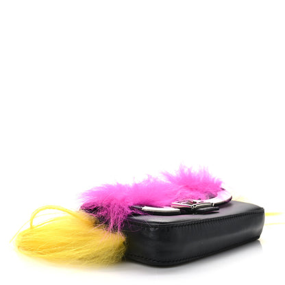 Fendi Nappa Shatoosh Fox Goat Fur Monster Micro Baguette Black Fuchsia Giallo 4 of 10