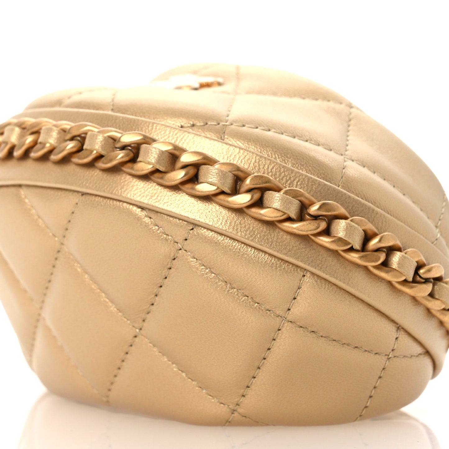 Metallic Lambskin Quilted Chain Around Mini Pouch Gold