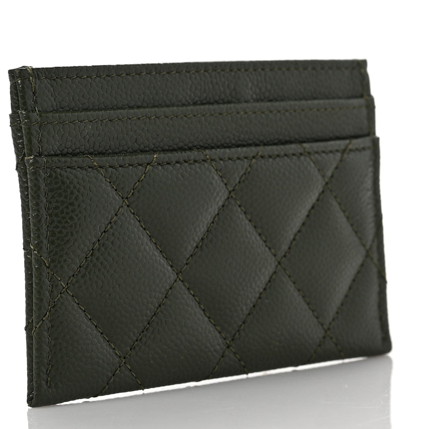 Caviar Quilted Chain CC Card Holder Khaki
