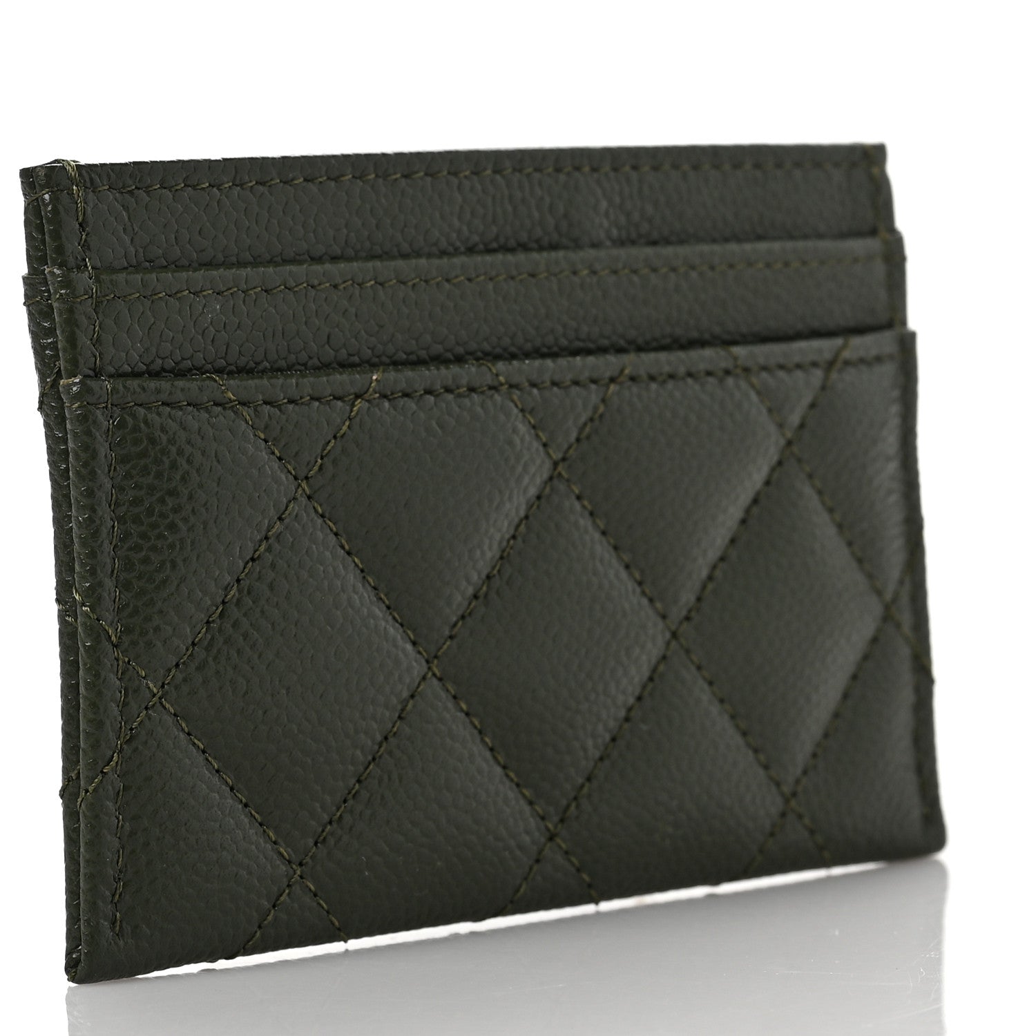 Chanel Caviar Quilted Chain CC Card Holder Khaki 3 of 8
