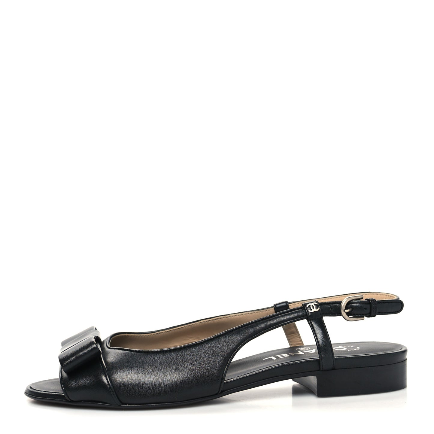 Lambskin Peep Toe Bow Slingback Flats 39 Black