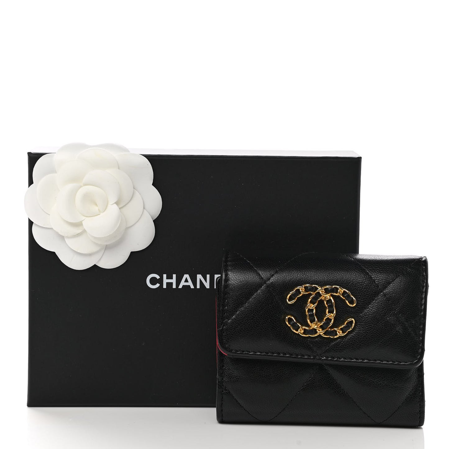 Lambskin Quilted Chanel 19 Small Flap Wallet Black