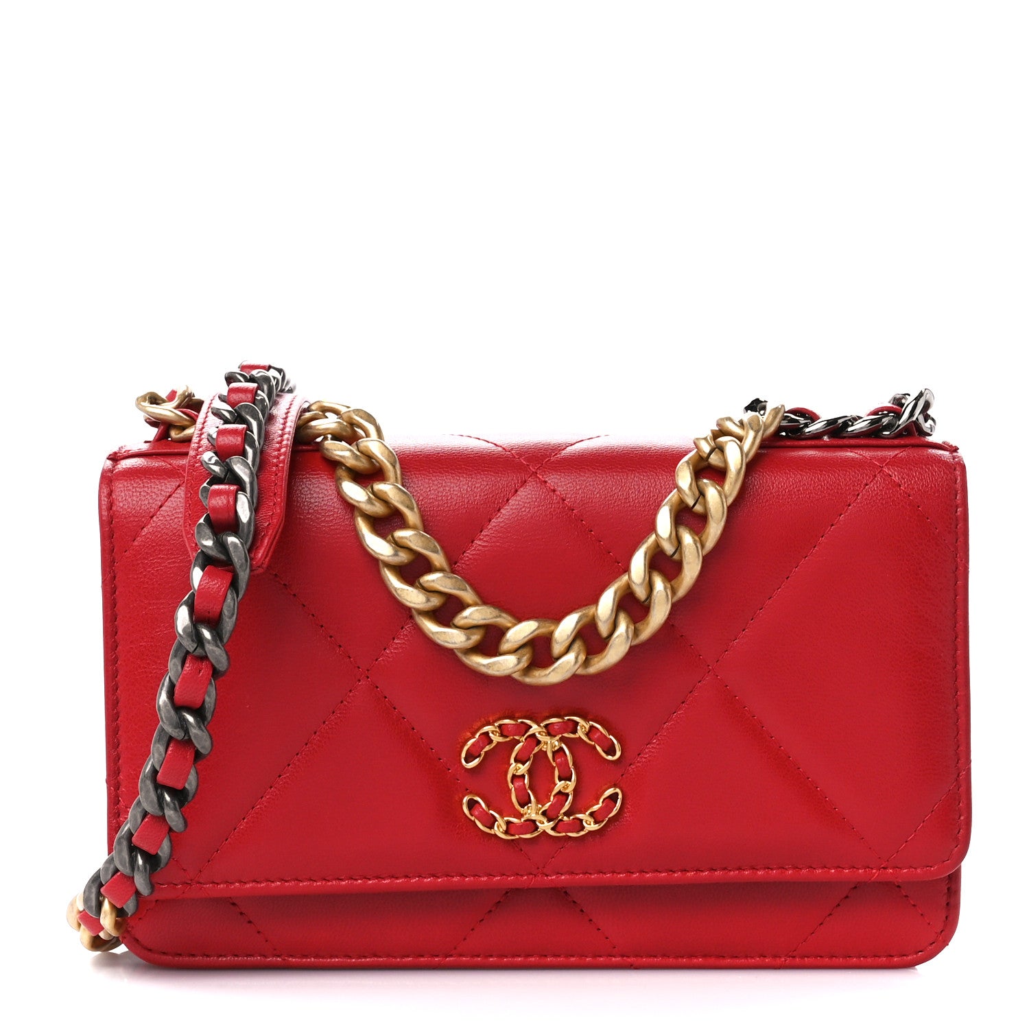 Chanel Goatskin Quilted Chanel 19 Wallet On Chain WOC Red 1 of 11