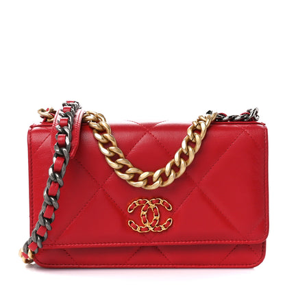 Chanel Goatskin Quilted Chanel 19 Wallet On Chain WOC Red 1 of 11