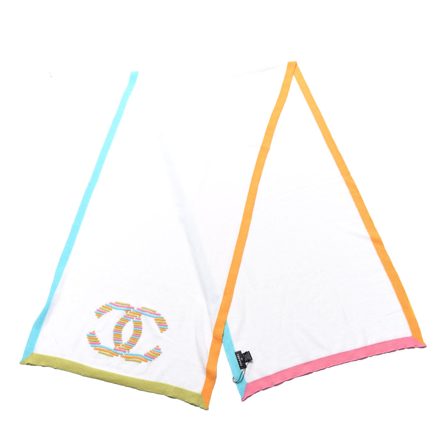 Chanel Cashmere CC Stole Ecru Green Light Pink 1 of 4